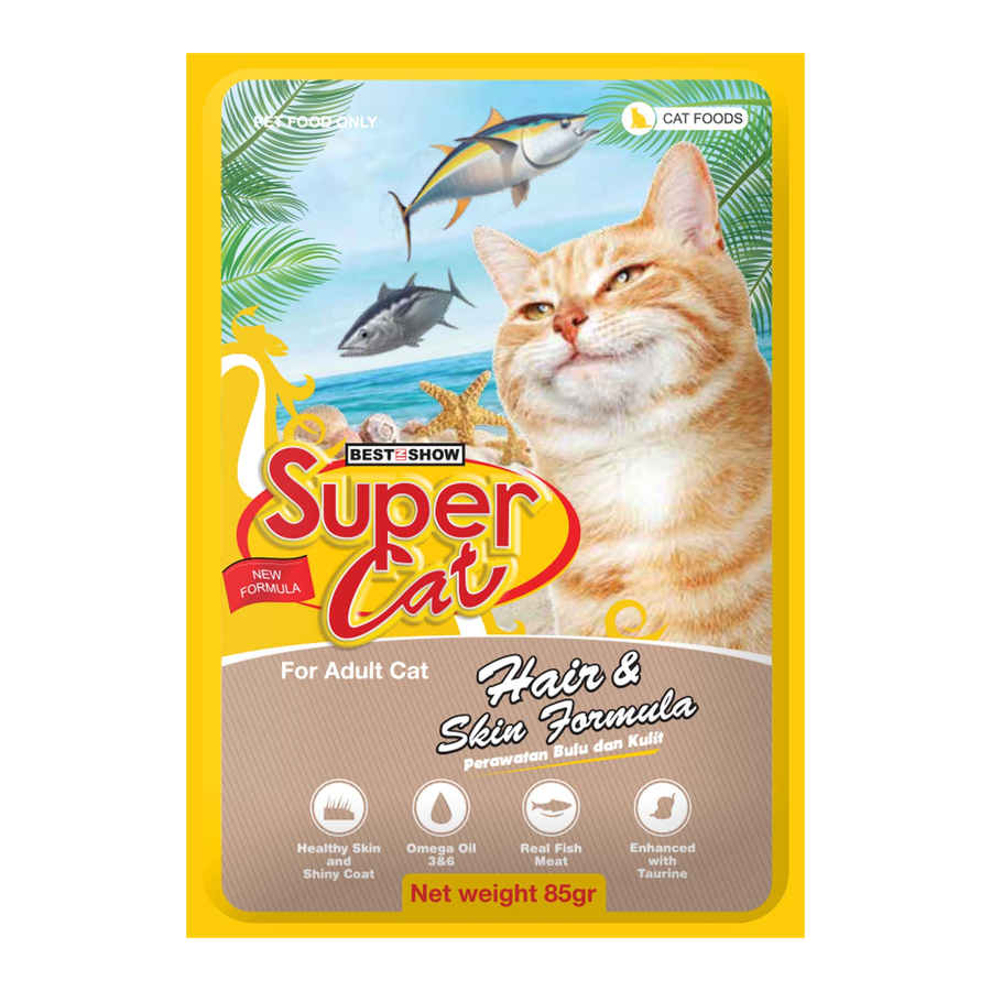 [PAKET HEMAT 12 PCS] SuperCat Pouch — Hair & Skin Formula (85 g)