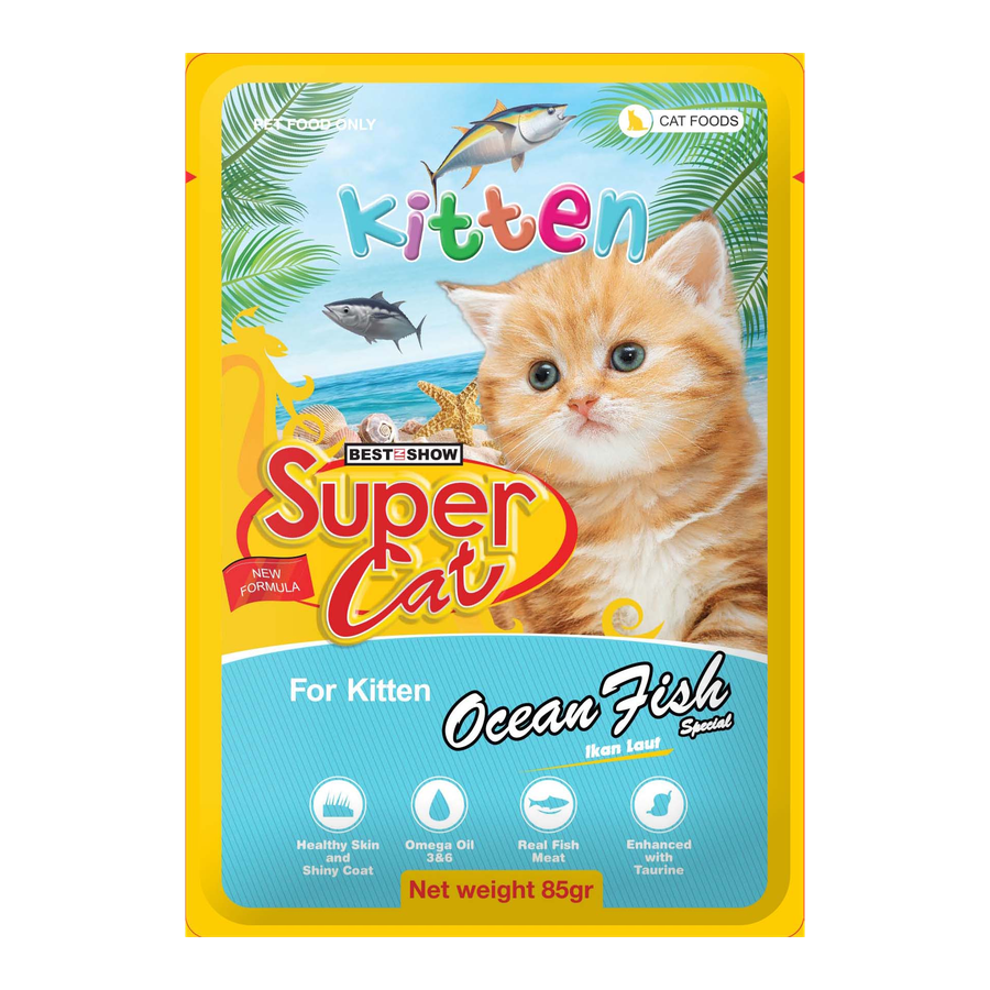 [PAKET HEMAT 12 PCS] SuperCat Pouch — Ocean Fish (Kitten) (85 g)